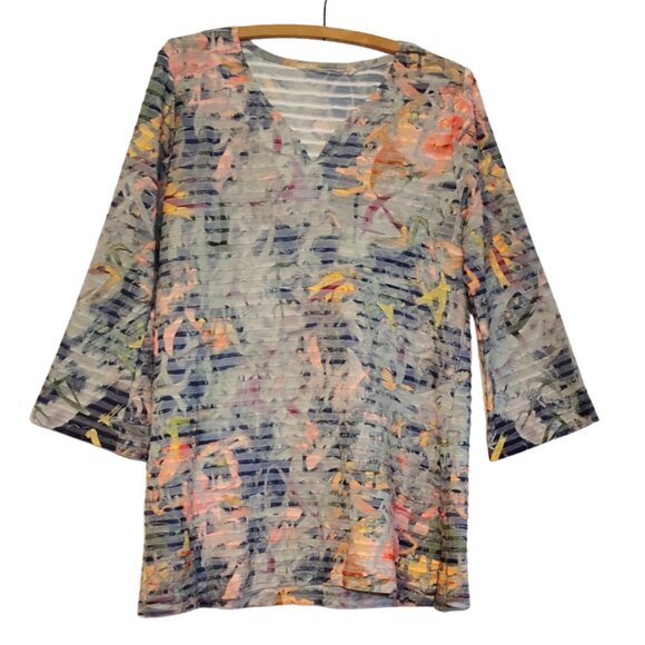 Soft Surroundings Womens Botanique Floral Tunic Top Large Ribbed Coastal Boho - Picture 1 of 5